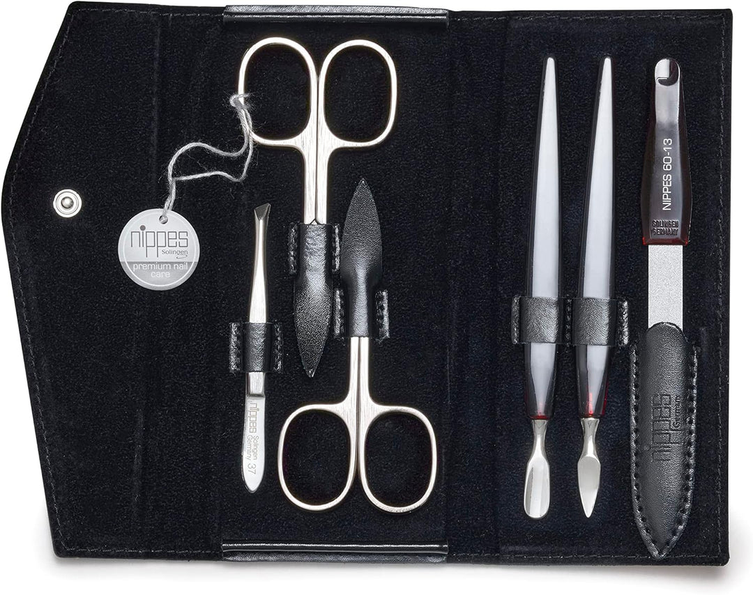 nippes Solingen Premium Line Maniküre Set Seam, 6-teilig, Edelstahl rost- und nickelfrei, Rindsleder