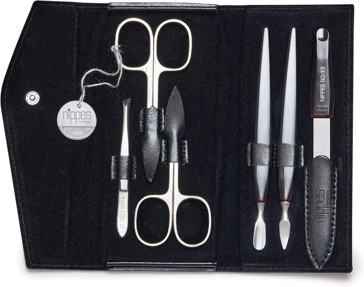 nippes Solingen Premium Line Maniküre Set Seam, 6-teilig, Edelstahl rost- und nickelfrei, Rindsleder
