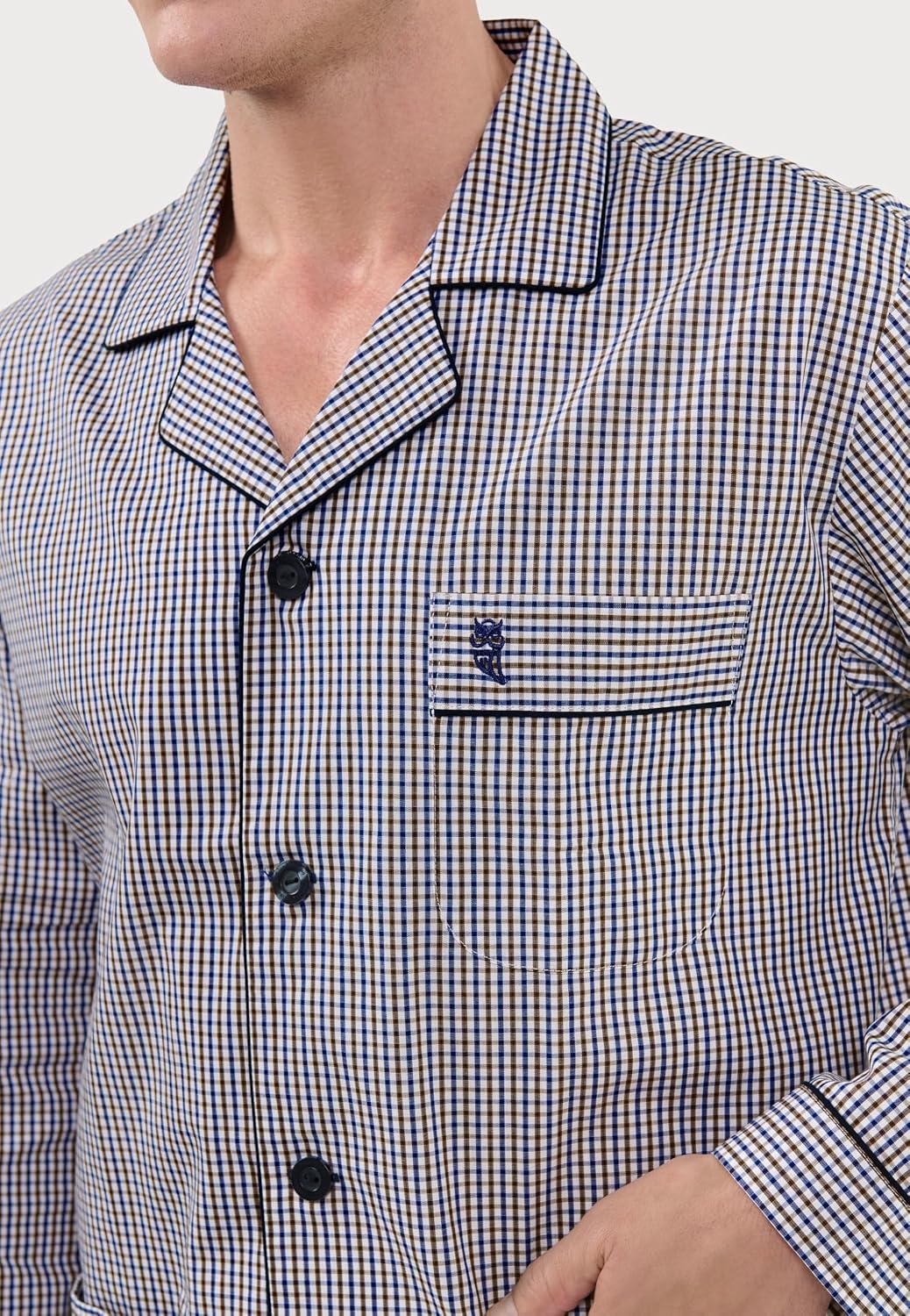 El Búho Nocturno Schlafanzug Herren Lang Baumwolle Pyjama Für Herren Klassisch Revers Knopfjacke Kar