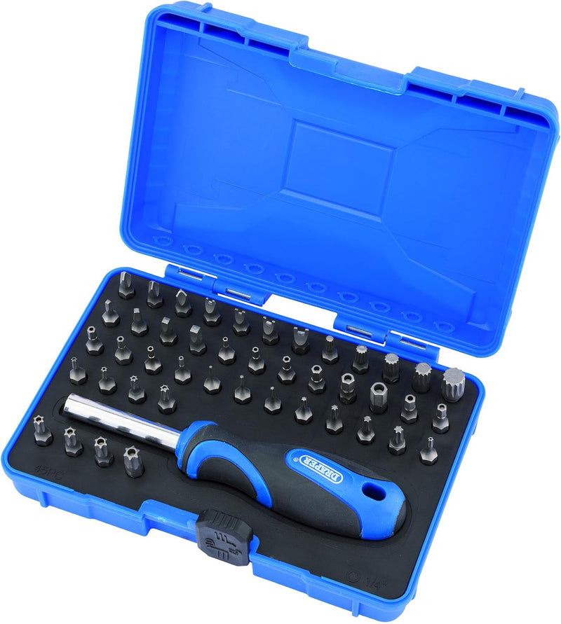 Draper 82399 Sicherheitsschraubendreher mit Schraubendreher, Schwarz, Blau und Silber, Set (45-teili