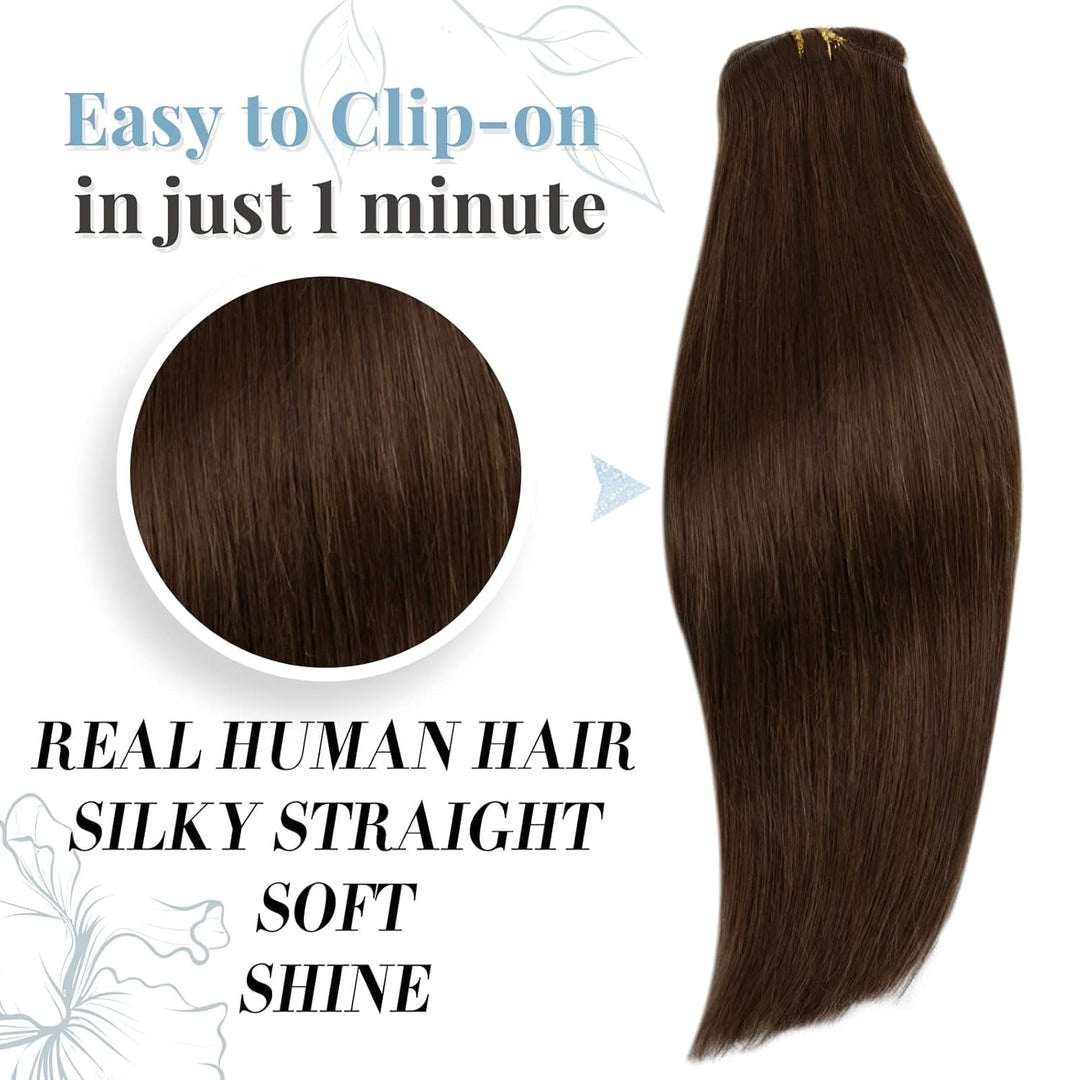 RUNATURE Clip in Extensions Echthaar Mittel Braun 30cm Kurz Echthaar Extensions Clip in Haarverlänge