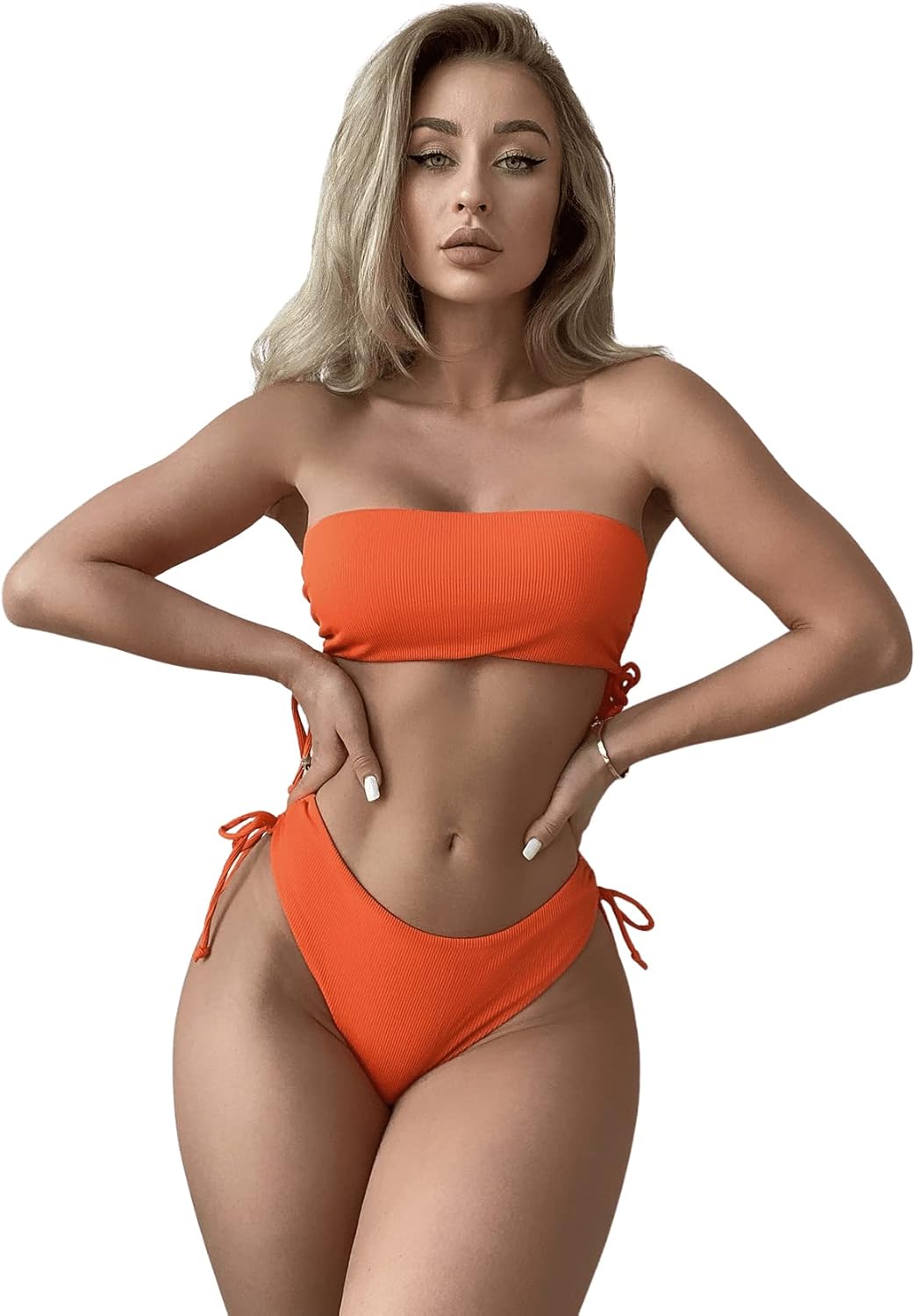 GORGLITTER Bandeau Bikini Damen Set Bikini High Waist Trägerlos Bikini Mit Kordelzug Bikini Set Einf