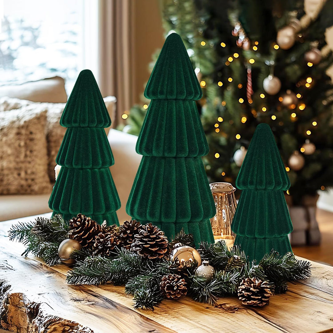 3 Stück Samt Weihnachtsbaum Dekorationen Verschiedene Grössen Moderne Kegel künstliche Bäume für Wei