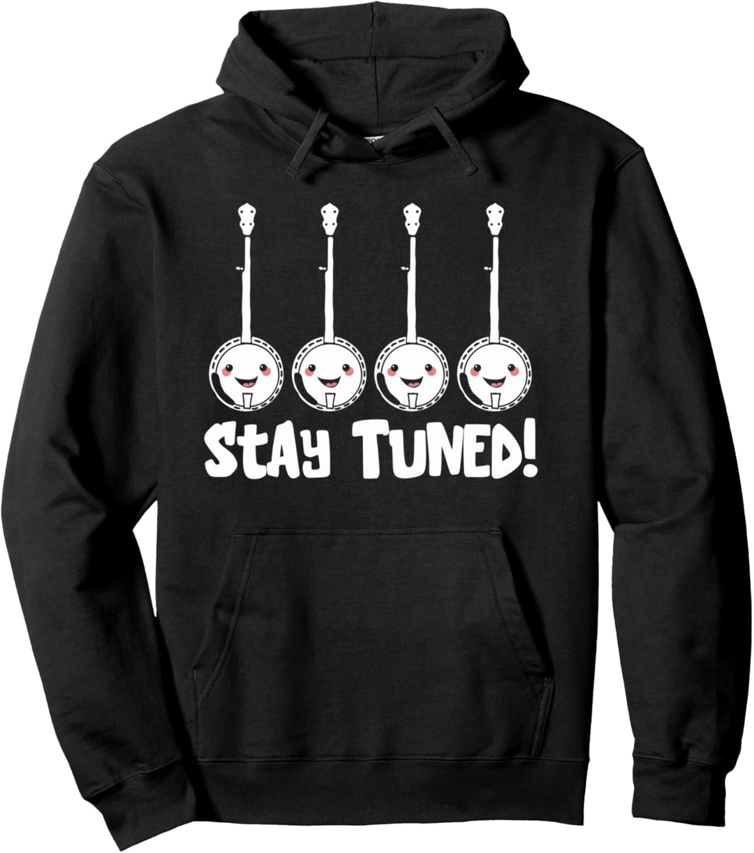 Stay Tuned! Happy Kawaii Banjo Minimalist Cute & Funny Music Pullover Hoodie