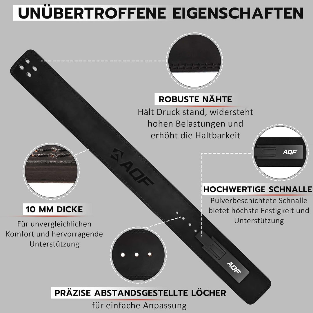 AQF Gewichthebergürtel Lever Schnalle, 4" Breit 10mm Dick Leder Belt - Genehmigt IPL USPA Kraftraini