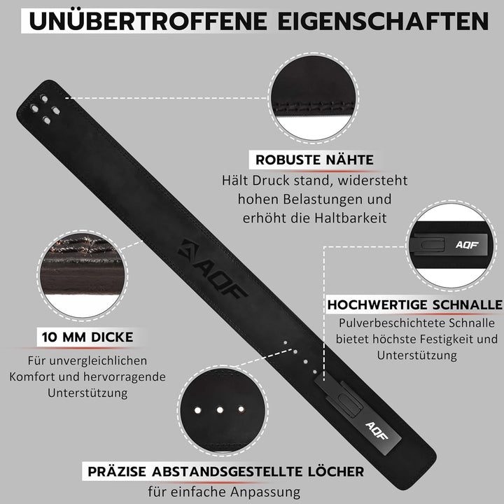 AQF Gewichthebergürtel Lever Schnalle, 4" Breit 10mm Dick Leder Belt - Genehmigt IPL USPA Kraftraini