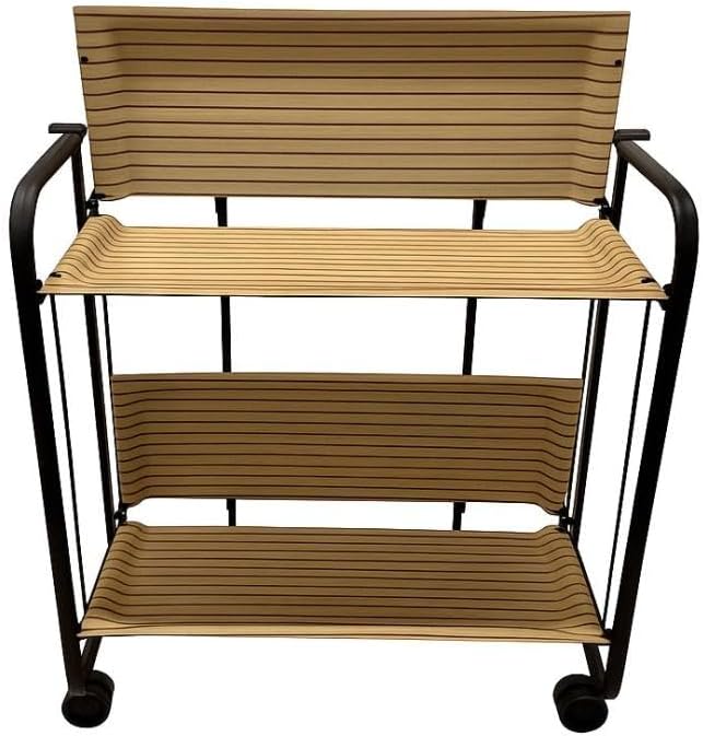 DON HIERRO - Klappbarer Rolltisch Bauhou, 2 Ablagen, Gestell schwarz - Latte-Effekt 66 x 43 x 72 cm.