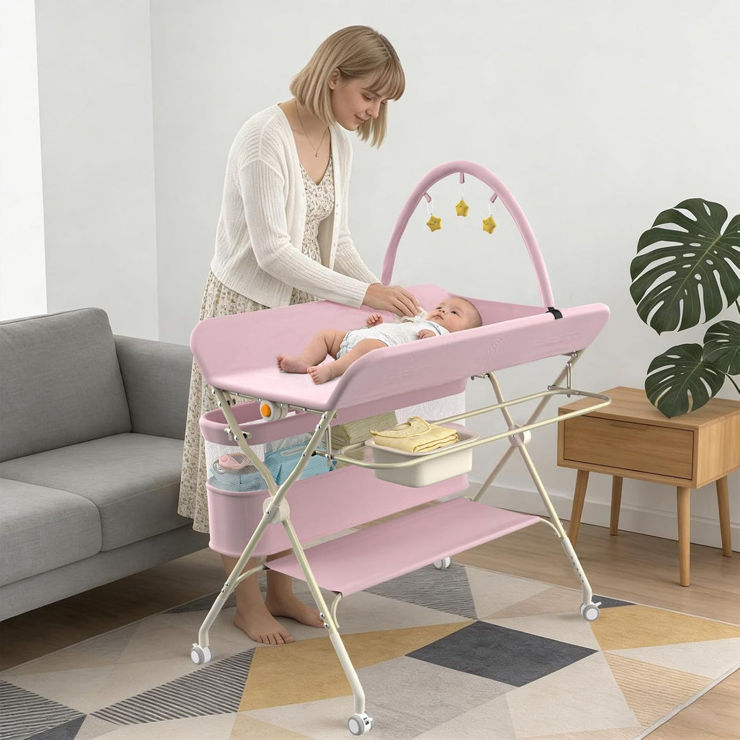 Kedia Baby Wickeltisch, Multifunktions-Wickelkommode, Babypflegetisch, Mobiler Wickeltisch mit Ablag