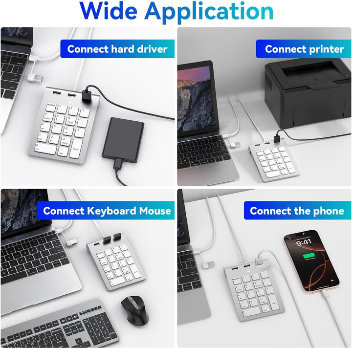 Rytaki Pro USB-C & USB-A Numpad Wired – Nummernblock mit 3 USB 2.0 Hub, 18-Tasten Ziffernblock für L