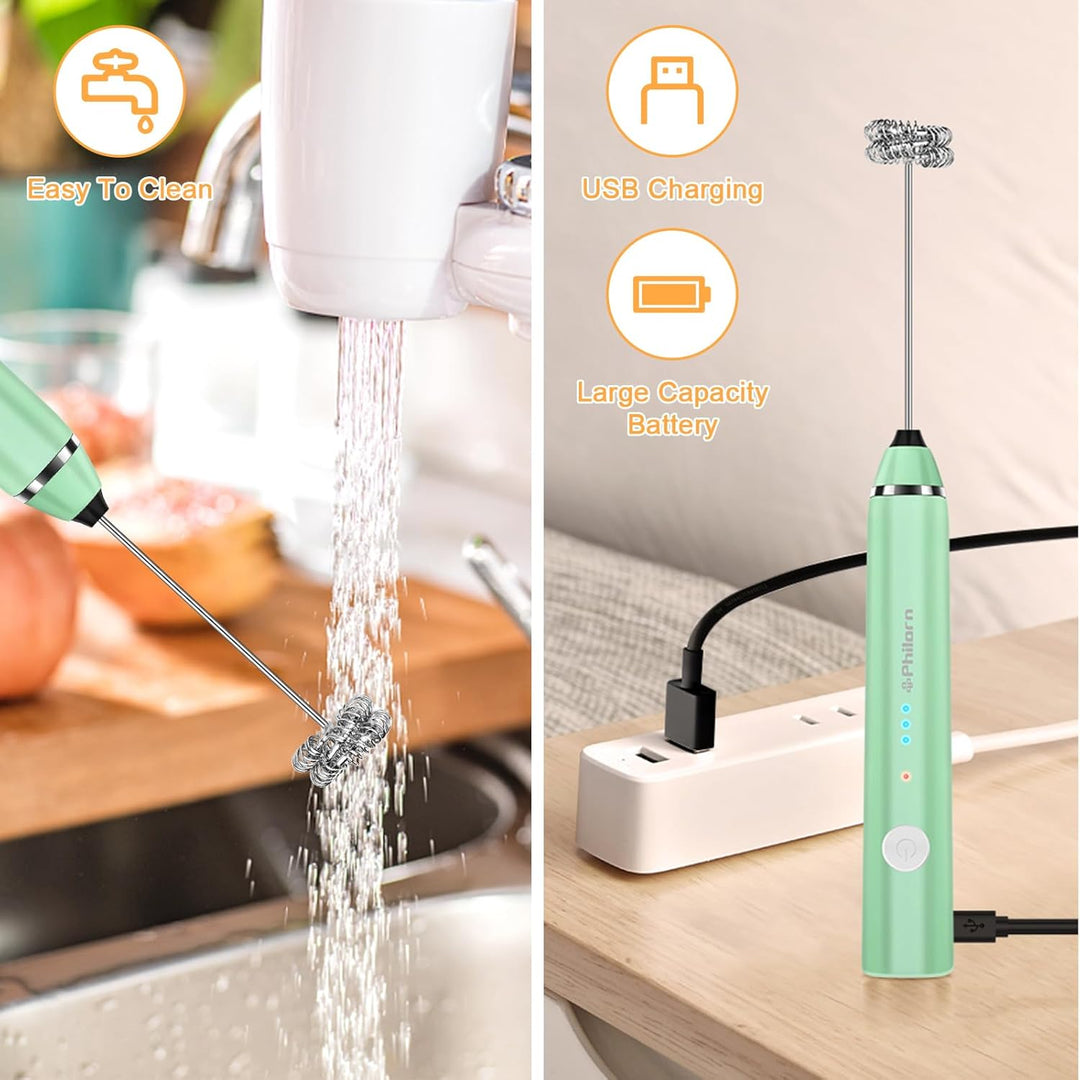 Philorn Milchaufschäumer Stab, Milchaufschäumer Elektrisch Stab Hand Held, 3-Gang USB Aufladbar Aufs