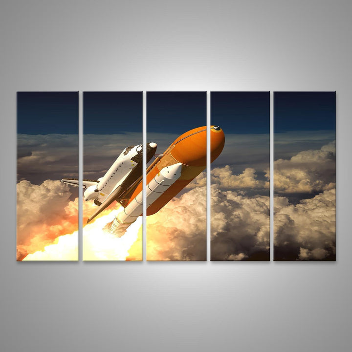 islandburner Bild auf Leinwand Space Shuttle Über Wolken Orange Rakete Bilder Wandbilder Poster Lein