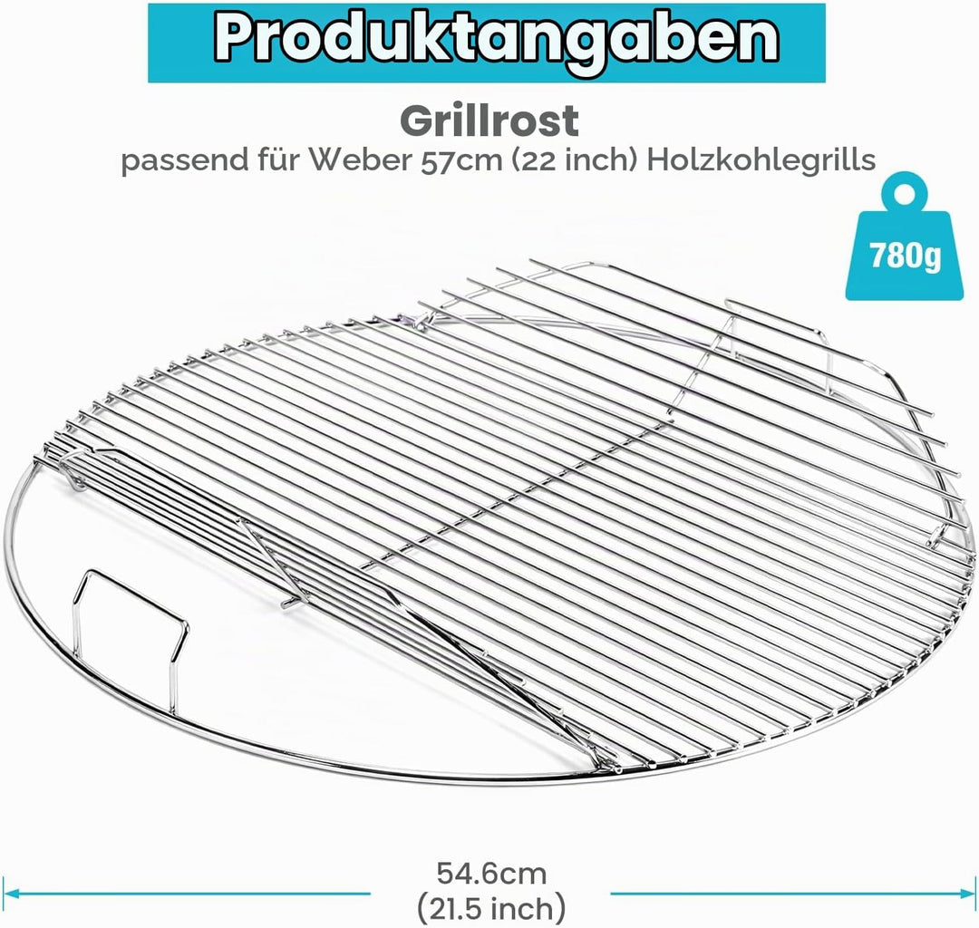 GRISUN Grillrost Rund 54,6 cm klappbar, Ersatz für Weber 57 cm Holzkohlegrill, One-Touch, Performer,