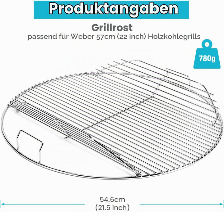 GRISUN Grillrost Rund 54,6 cm klappbar, Ersatz für Weber 57 cm Holzkohlegrill, One-Touch, Performer,