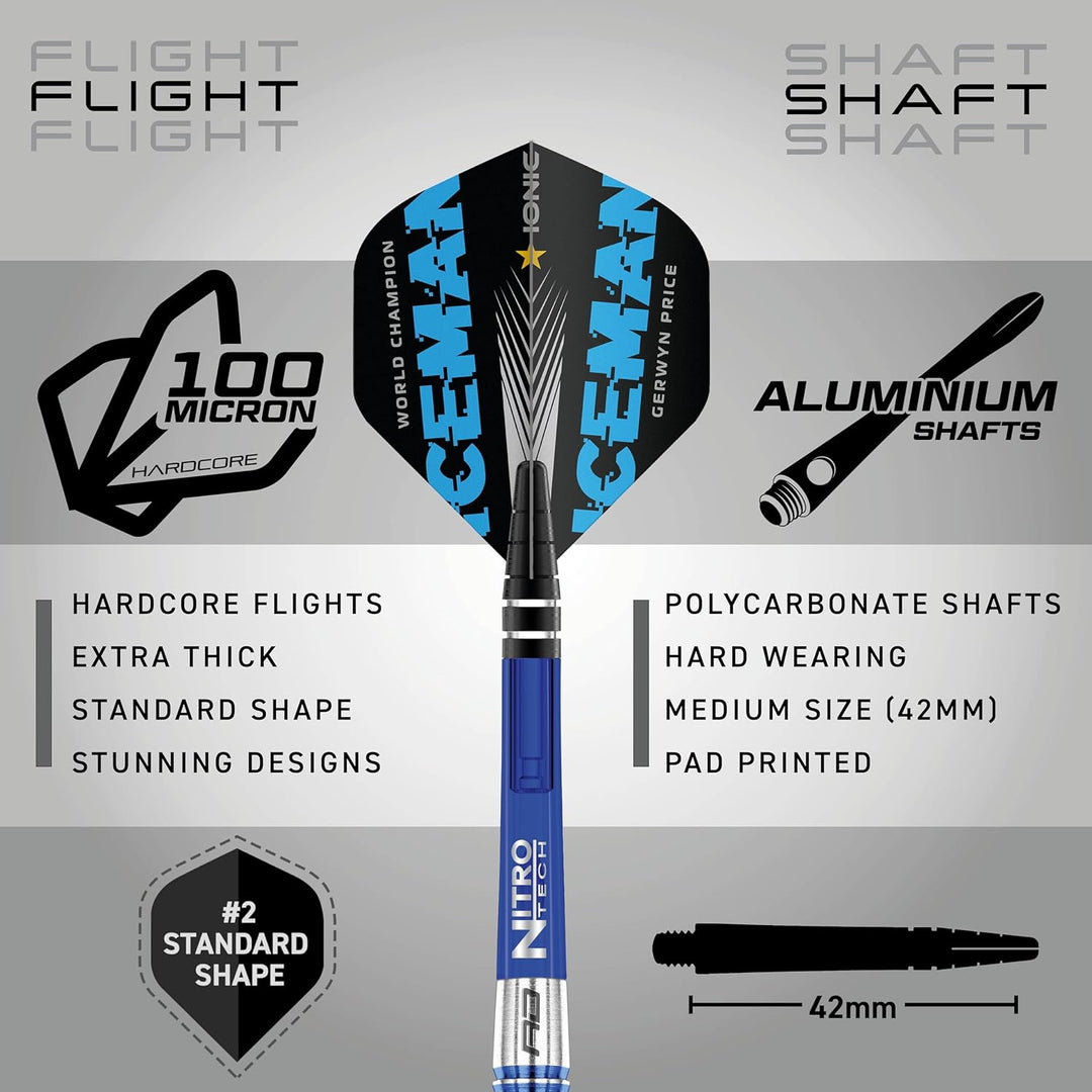 RED DRAGON Gerwyn Price Iceman Originals - Tungsten Dartpfeile Set mit Flights and Schäfte (Stems) 2