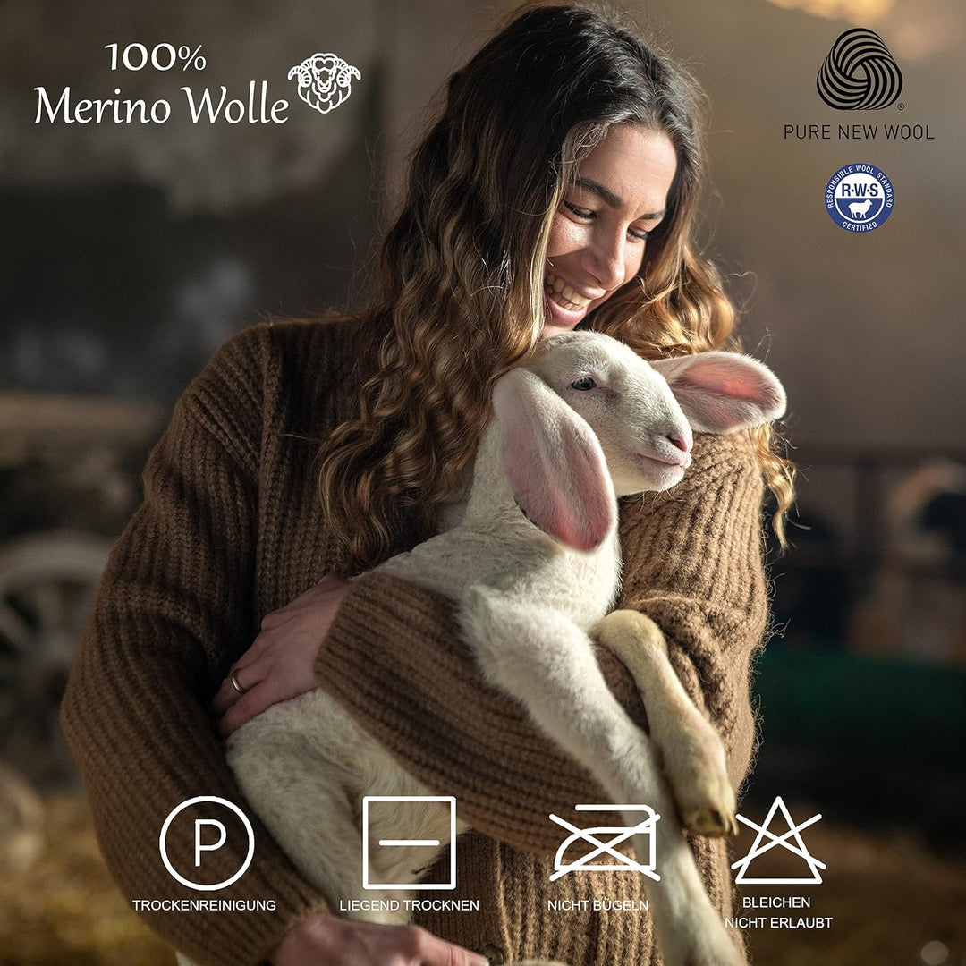 TV Decke aus Warme & Dicke Merinowolle mit Ärmeln für Damen & Herren, Wolldecke, Woolmark-Zertifizie