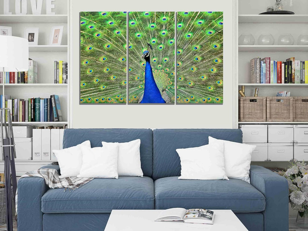 Pfauen-Leinwand-Kunstdrucke, abstrakte blaue Bilder, Vogel-Kunstwerk für Zuhause, Büro, Schlafzimmer