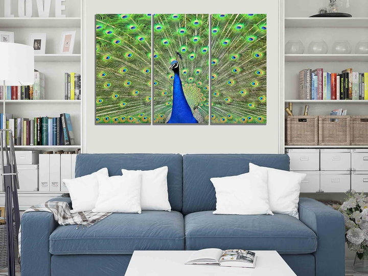 Pfauen-Leinwand-Kunstdrucke, abstrakte blaue Bilder, Vogel-Kunstwerk für Zuhause, Büro, Schlafzimmer