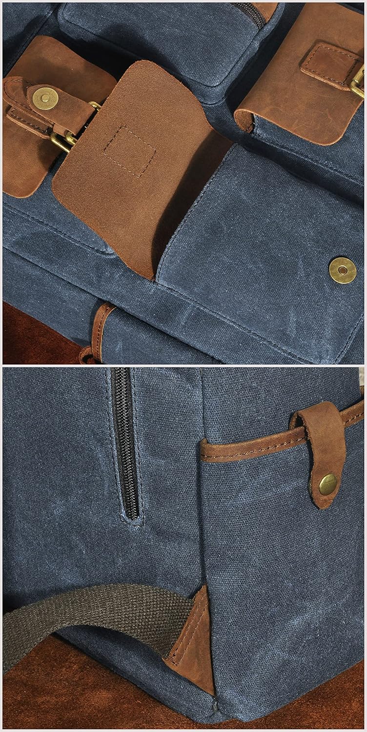 Le'aokuu Wasserdichter Unisex-Rucksack aus Segeltuch und echtem Leder, Tagesrucksack, mehrere Tasche