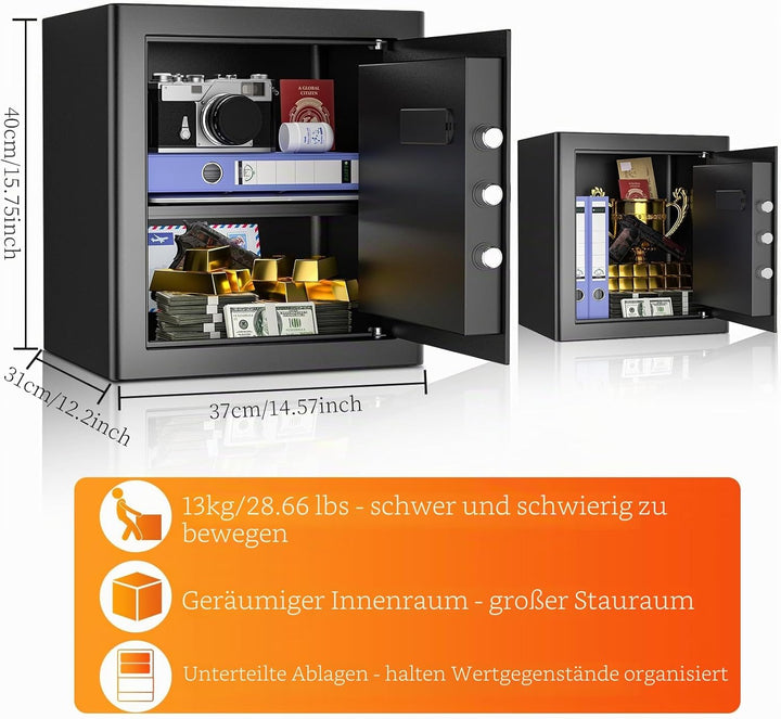 WASJOYE 42L Tresor Safe Gross, Tresor mit Schlüssel Elektronischem Möbeltresor mit Zahlenschloss, Di