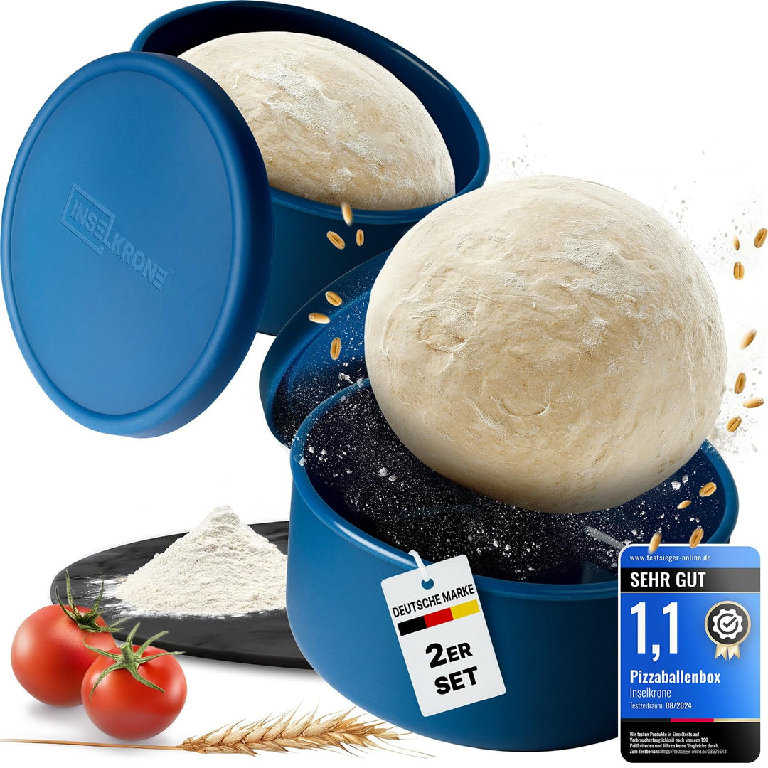 Pizzaballenbox mit Deckel 2er Set - Perfekt als Pizzabox, Gärbox & Teigbox - bis zu 350g Pizzateig B
