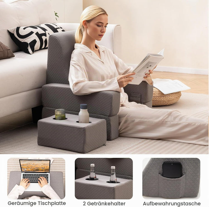 LIFEZEAL Lesekissen für Bett &amp; Sofa, Buchkissen mit Untersetzer, Rückenkissen &amp; Aufbewahrungstasche,