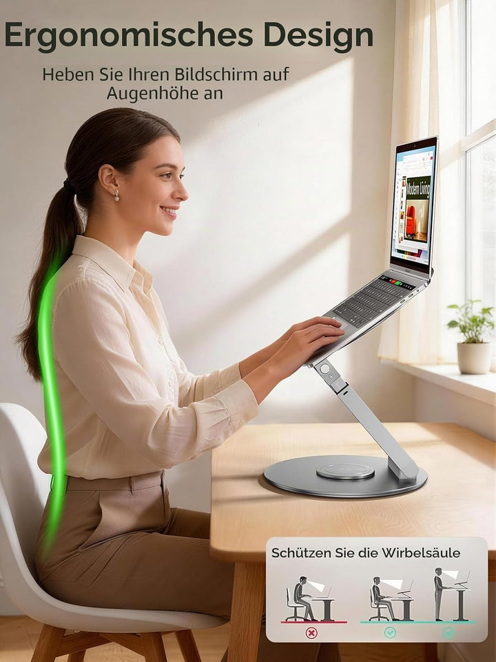 Anifrim 360° Drehbarer Laptop Ständer, Ausziehbar und Höhenverstellbar, Ergonomischer Laptophalter f