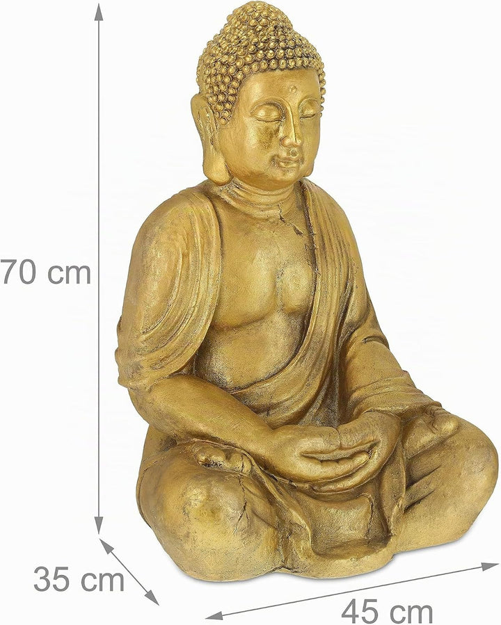 Relaxdays Buddha Figur Garten, wetterfest, frostsicher, XL Gartenbuddha sitzend, Gartenfigur, HBT: 7