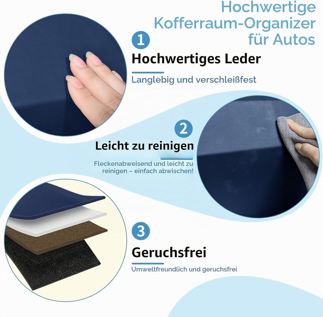 Auto Kofferraum Organizer, 2 in 1 Langlebig Leder Aufbewahrungsbox mit Deckel und stabilem Griff, Gr