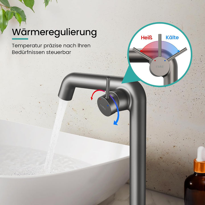 EMKE Wasserhahn Bad Anthrazit Matt, 332 x 220 x 76 mm, Messing, Keramikkartusche, Badarmatur, Wasser