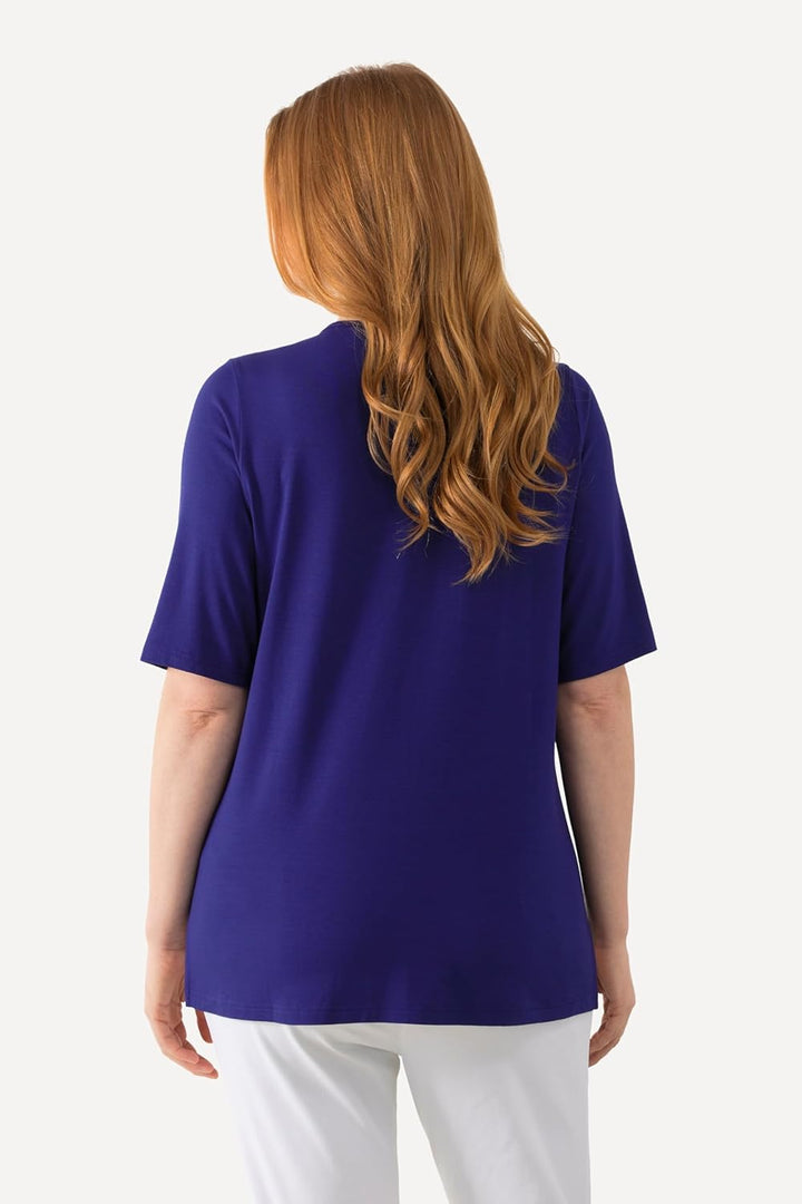 Ulla Popken Damen T-Shirt, vorne doppellagig, V-Ausschnitt, Halbarm 42-44 Lila, 42-44 Lila
