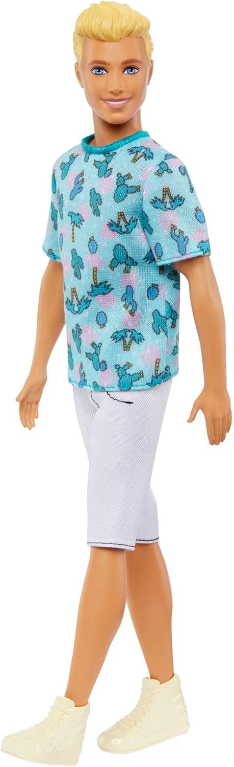 Barbie Ken Fashionistas Puppe - T-Shirt mit Kaktus- und Palmenaufdruck, weisse Shorts und hohe Turns