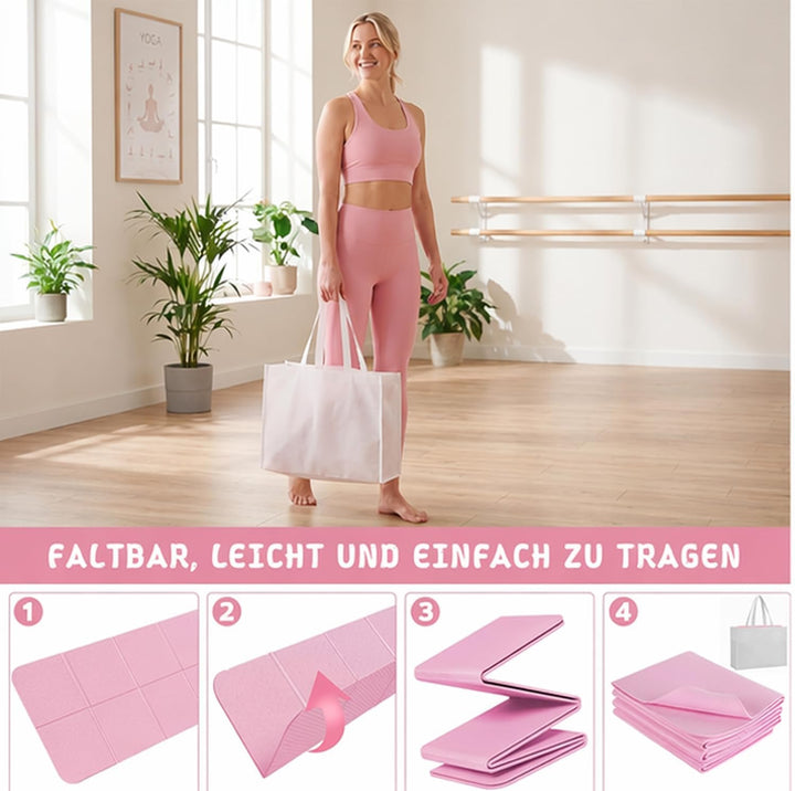 Klappbare Yogamatte, Faltbare Yogamatte Reise Leicht 183 x61x0.4 cm Rutschfest Tragbare Fitnessmatte