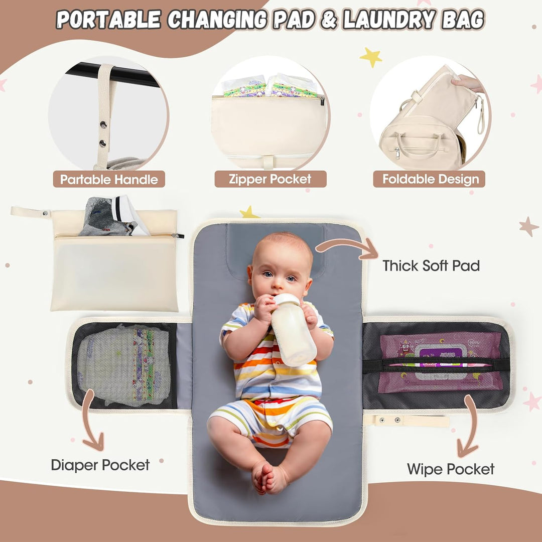 RAINSMORE Wickelrucksack Baby Wickeltasche Rucksack mit Wickelunterlage Unterwegs Gross Diaper Bag M