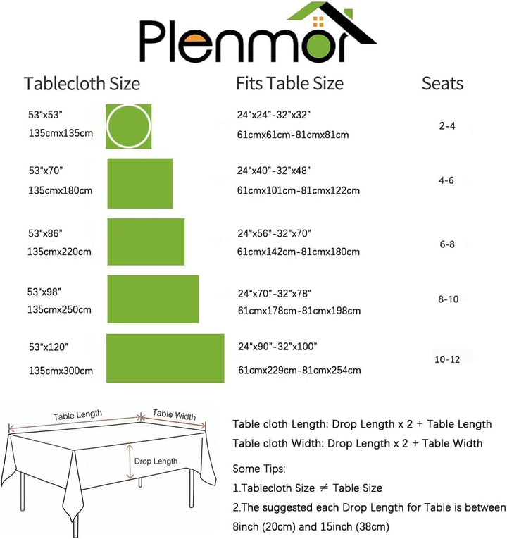 Plenmor Baumwoll-Leinen Tischdecke für Quadrat Tische solide Gitter-Stickerei Tischbedeckung für Küc