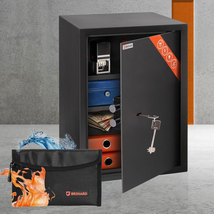 Brihard Business XL Tresor Safe mit Schlüssel-Schloss, 50x35x36cm (HxWxD), Titan Grau Business XL (5