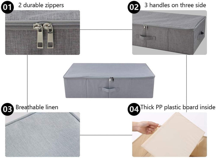 2er-Pack, faltbare Unterbett-Aufbewahrungsboxen mit Reissverschlussabdeckung, Aufbewahrungsbehälter
