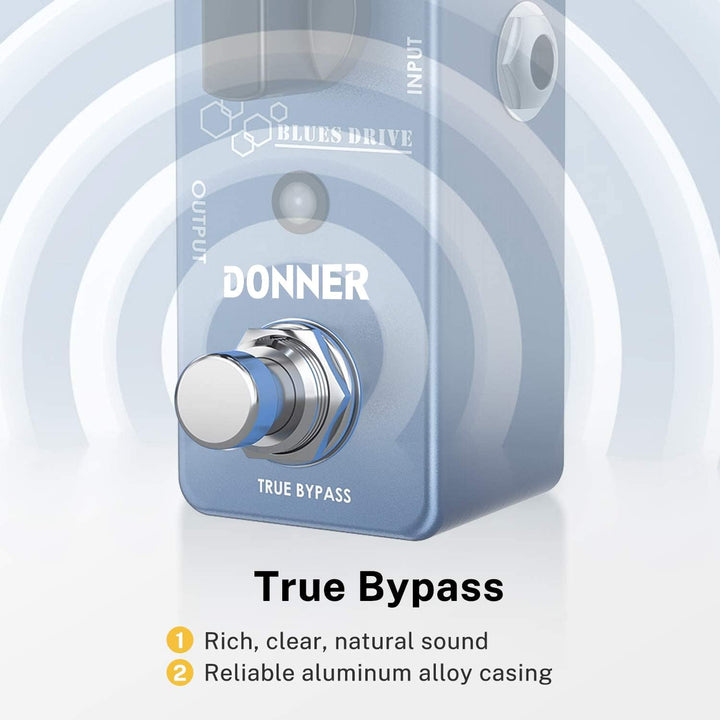Donner Overdrive Gitarrenpedal, Blues Drive Vintage Overdrive Effekt Warm/Hot Modes True Bypass, Blu