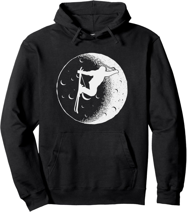 Mond Ski Skifahrer Sport Schnee Berge Skiurlaub Sportler Pullover Hoodie