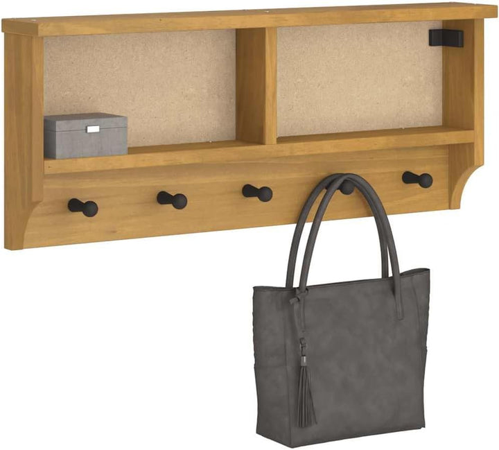 Hothingwell Wandgarderobe, massives Kiefernholz, 87 x 12 x 35 cm | Walnuss-Finish, Haken für Mäntel