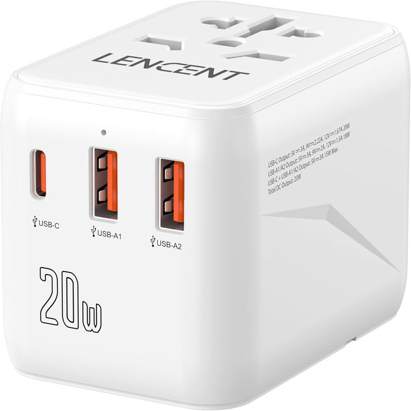 LENCENT Universeller Reiseadapter, Weltreise Reisestecker Internationaler Adapter mit 2 USB & Typ-C