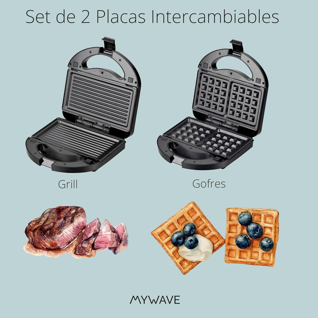 My Wave - Sandwich Maker 2 in 1 - Grill Sandwich Griddle Grillplatte - abnehmbar, Antihaftbeschichtu
