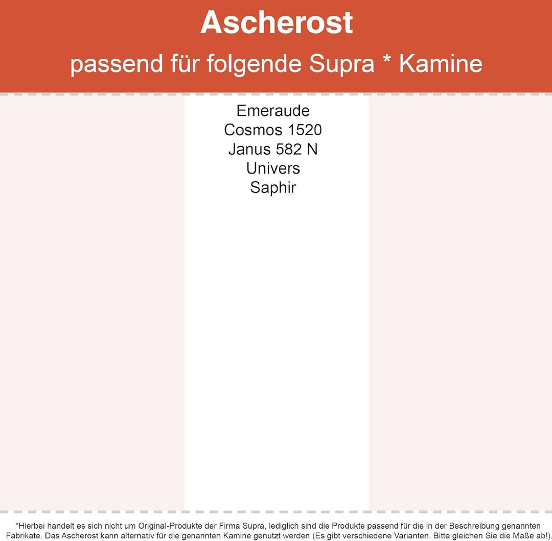 Kaminrost/Ascherost Eckig 440 x 195 x 15 mm passend für Supra ** Kaminöfen inkl. Modellübersicht - A