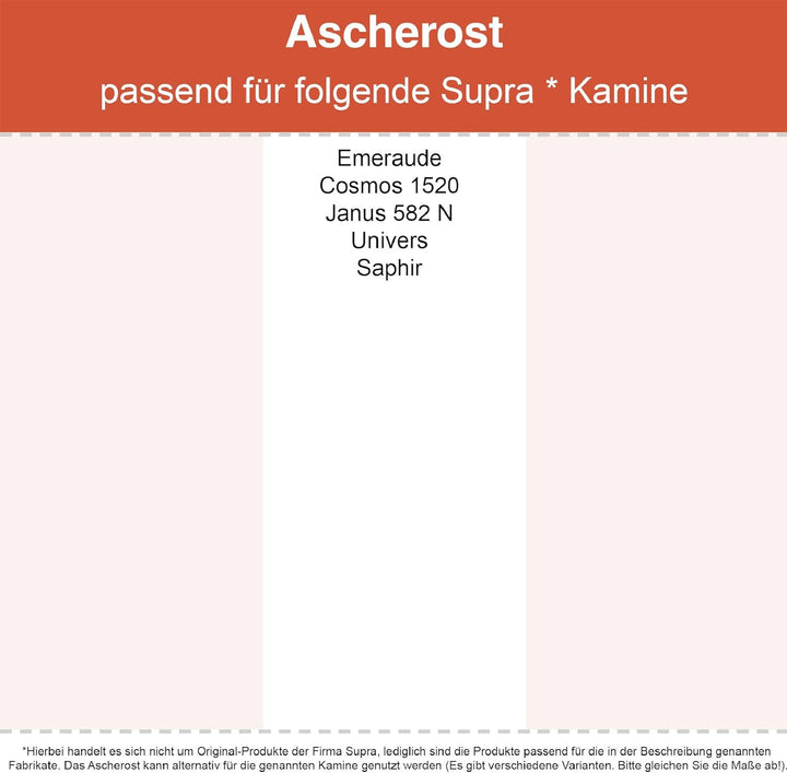 Kaminrost/Ascherost Eckig 440 x 195 x 15 mm passend für Supra ** Kaminöfen inkl. Modellübersicht - A