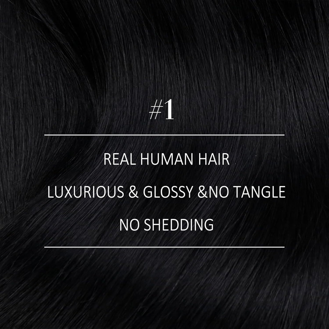 YoungSee Echthaar Tressen Schwarz 45cm Tressen Echthaar zum Einnahen Haartressen Echthaar Schwarz 10