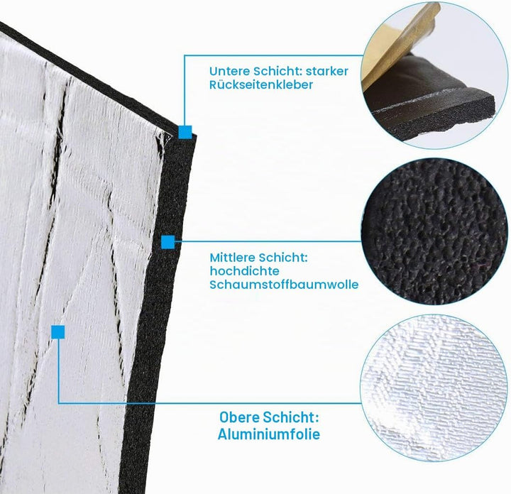 sourcing map Anti Dröhn Dämmmatte - 394mil - 6,46sqft Schallschutzmatte mit Aluminiumfolie - 10mm60c