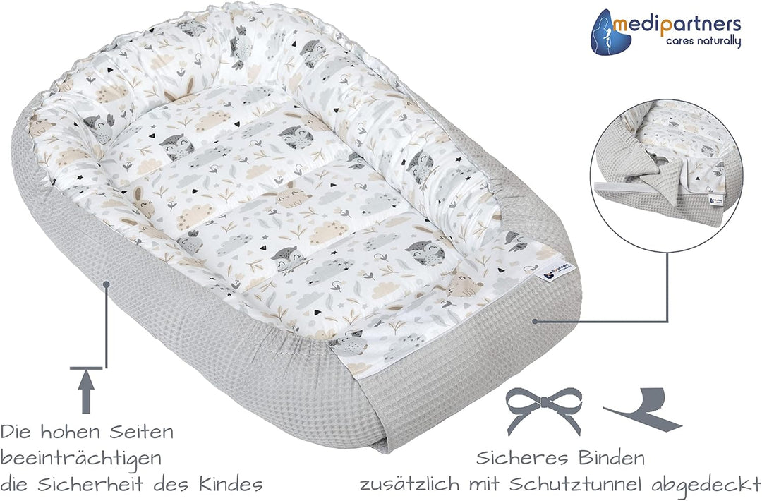 Medi Partners Babynest Kuschelnest Babynestchen 100% Baumwolle Waffle Nestchen Reisebett für Babys S
