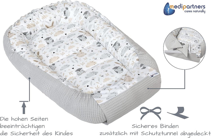 Medi Partners Babynest Kuschelnest Babynestchen 100% Baumwolle Waffle Nestchen Reisebett für Babys S