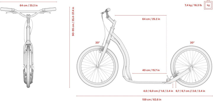 Yedoo Dragstr Tretroller - bis 150 kg, Kickscooter mit Luftreifen 20/20 - Roller Scooter für Erwachs