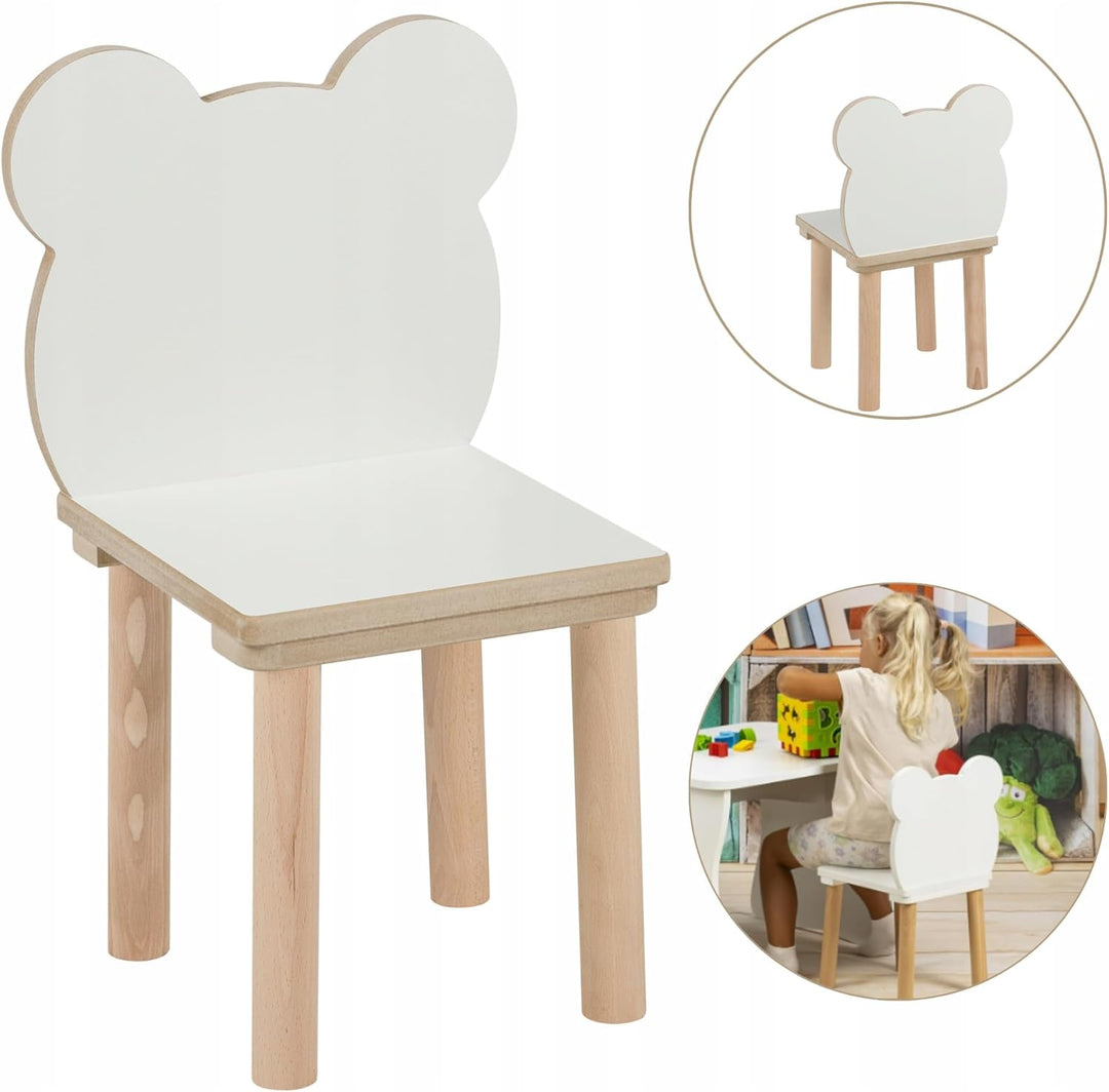 Kindertisch + 2 Bären‑Stühle Set 70×50×47cm – Tisch &amp; Stuhl Set für Kinder aus MDF &amp; Holz – naturbel
