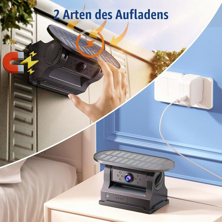 WiFi Solar Kabellose Rückfahrkamera, Magnet Funk Rückfahrkamera mit 9600mAh, 1080P IR-Nachtsicht DVR